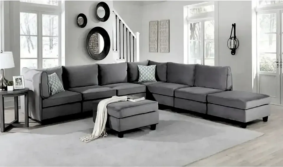 Simona Grey Velvet 8Pc Modular Sectional Sofa Set – Luxurious Comfort and Versatility – furniture - product image 2