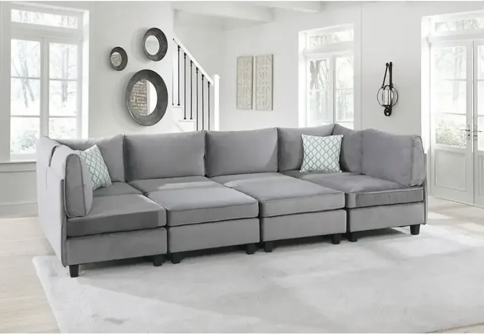 Simona Grey Velvet 8Pc Modular Sectional Sofa Set – Luxurious Comfort and Versatility – furniture - product image 3
