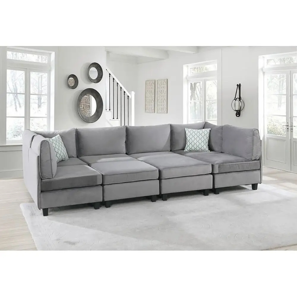 Simona Grey Velvet 8Pc Modular Sectional Sofa Set – Luxurious Comfort and Versatility – furniture