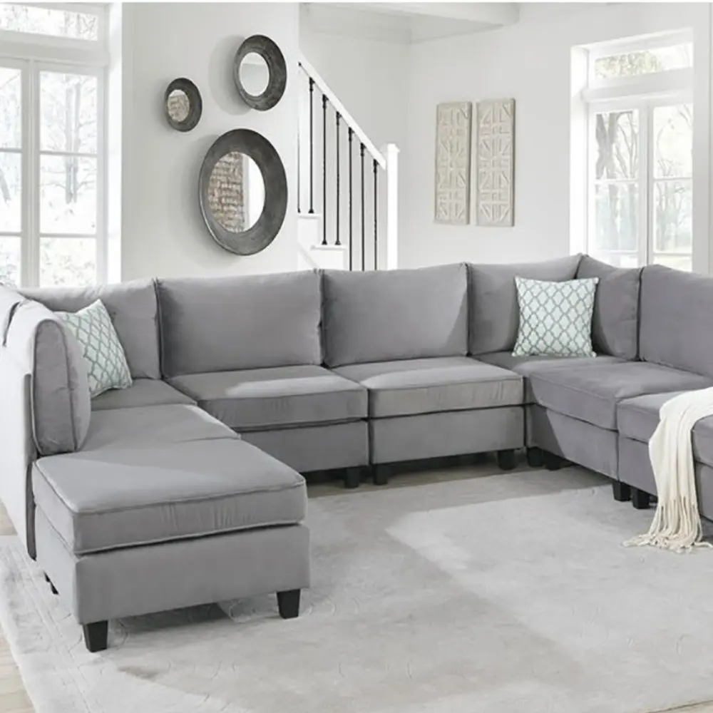 Simona Grey Velvet 8Pc Modular Sectional Sofa Set – Luxurious Comfort and Versatility – furniture