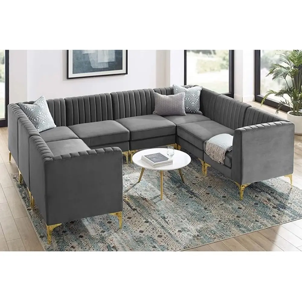 Luxurious Valencia Channel Tufted Velvet 8 Piece Sectional Sofa for Ultimate Comfort – furniture