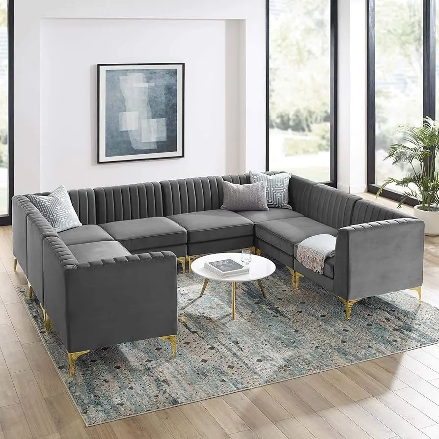Luxurious Valencia Channel Tufted Velvet 8 Piece Sectional Sofa for Ultimate Comfort – furniture