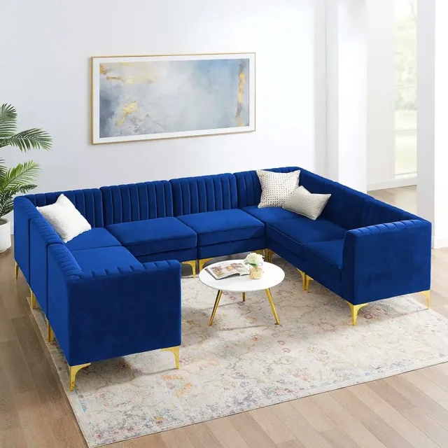 Luxurious Valencia Channel Tufted Velvet 8 Piece Sectional Sofa for Ultimate Comfort – furniture