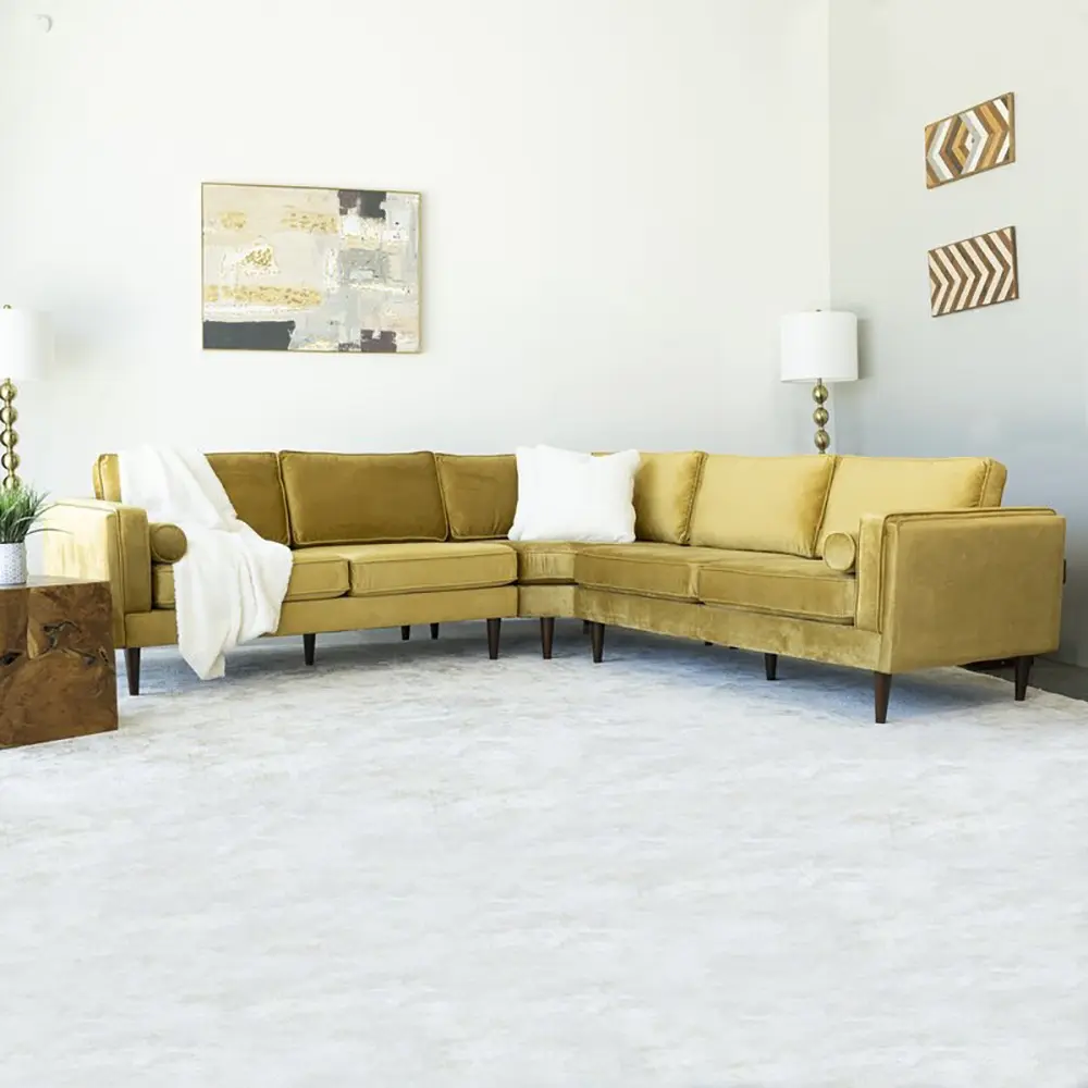 Symmetrical Corner Velvet Sectional Sofa – Stylish and Comfortable 3-Piece Design – furniture