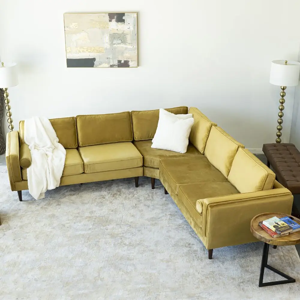 Symmetrical Corner Velvet Sectional Sofa – Stylish and Comfortable 3-Piece Design – furniture