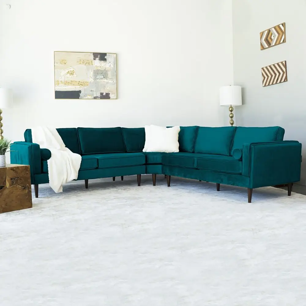 Symmetrical Corner Velvet Sectional Sofa – Stylish and Comfortable 3-Piece Design – furniture