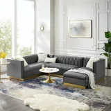 Cecilie Wide Velvet Symmetrical Sectional Sofa – U-Shaped Luxury with Gold Accents – furniture thumbnail 1