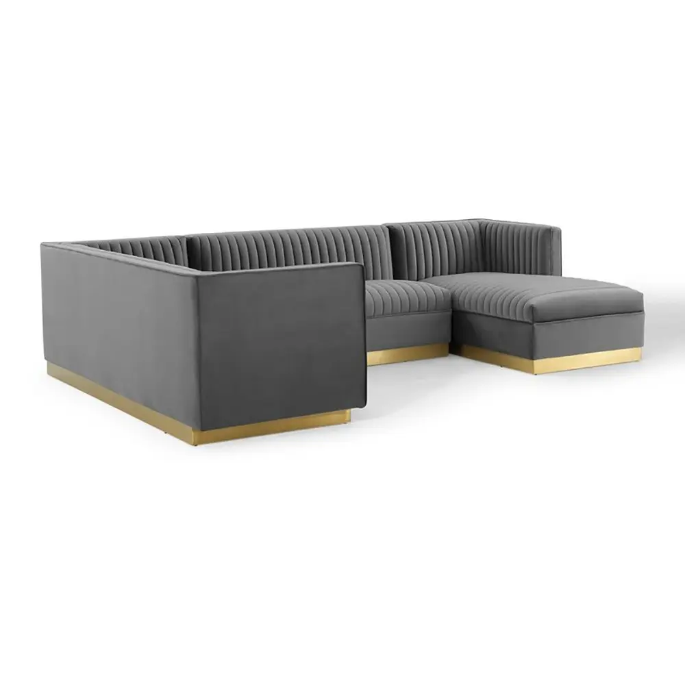 Cecilie Wide Velvet Symmetrical Sectional Sofa – U-Shaped Luxury with Gold Accents – furniture