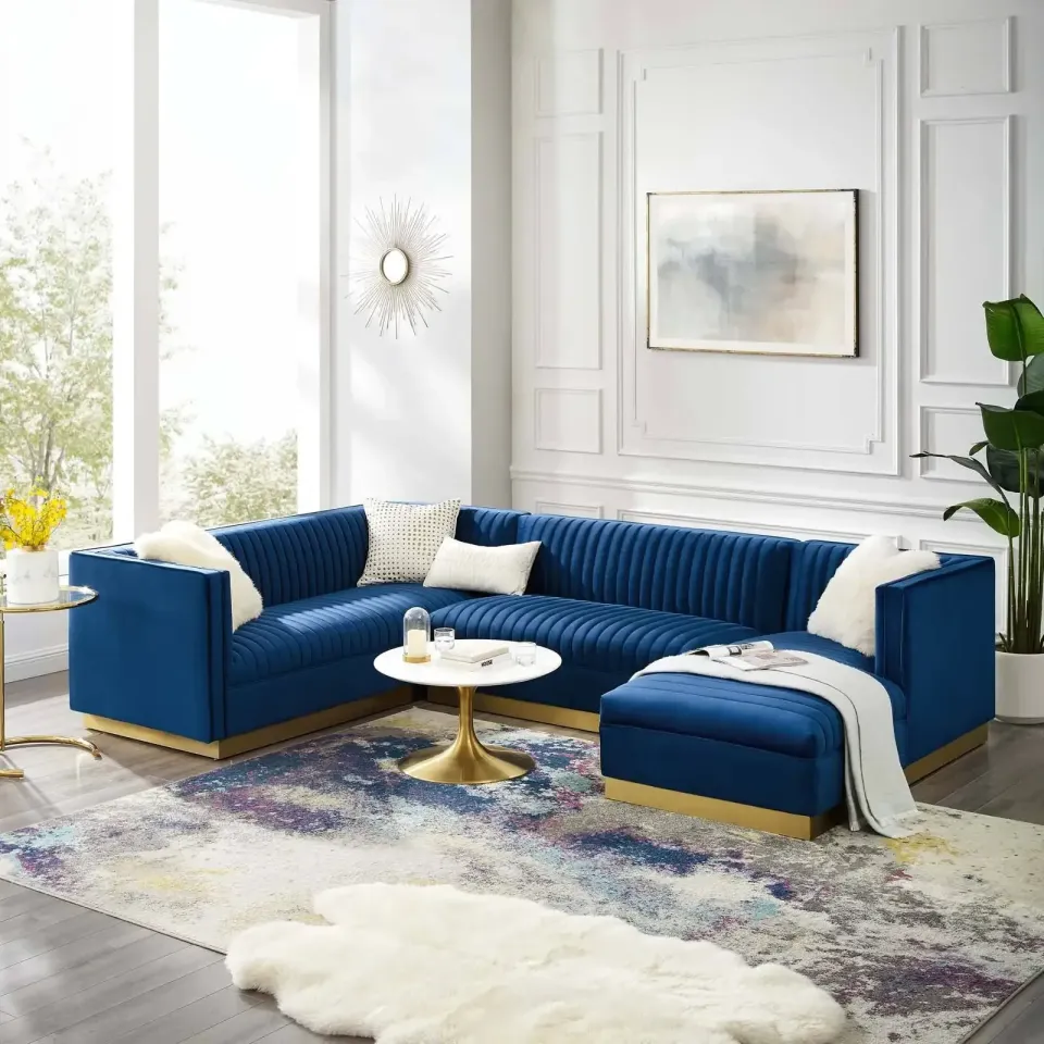 Cecilie Wide Velvet Symmetrical Sectional Sofa – U-Shaped Luxury with Gold Accents – furniture - product image 4