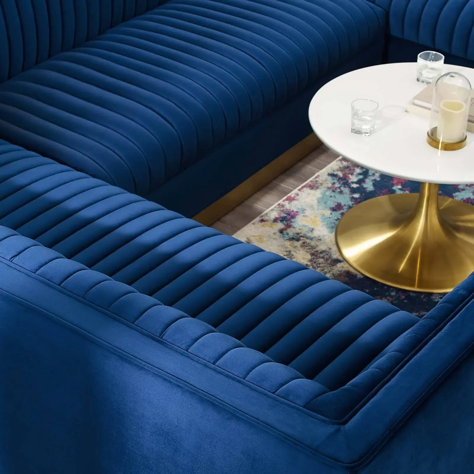 Cecilie Wide Velvet Symmetrical Sectional Sofa – U-Shaped Luxury with Gold Accents – furniture