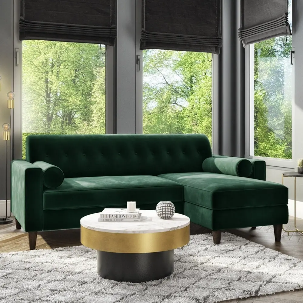 Velvet 3 Seater L Shaped Sofa – Right Hand Facing – furniture