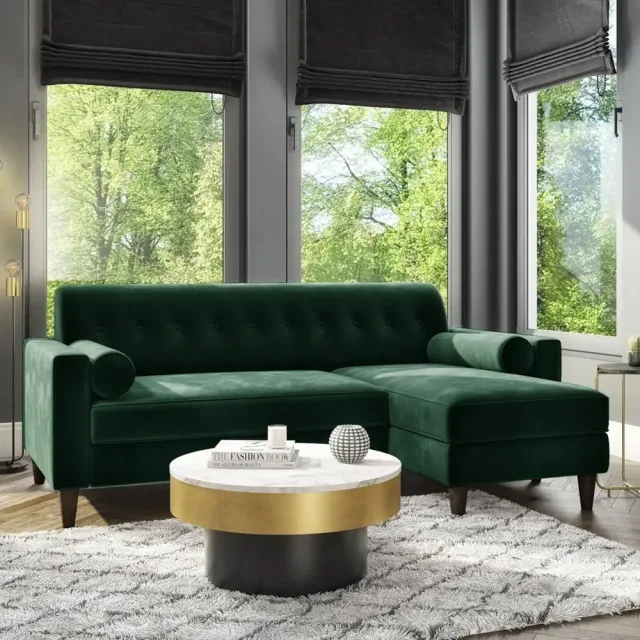 Velvet 3 Seater L Shaped Sofa – Right Hand Facing – furniture