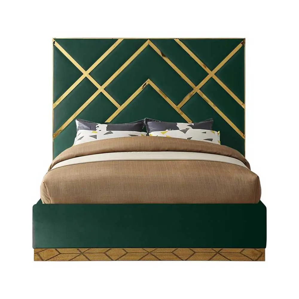 Zavior Luxury Velvet Upholstered Bed with Gold Accent Frame