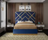 Zavior Luxury Velvet Upholstered Bed with Gold Accent Frame thumbnail 3