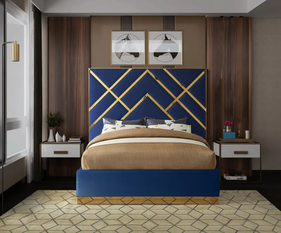 Zavior Luxury Velvet Upholstered Bed with Gold Accent Frame - product image 3