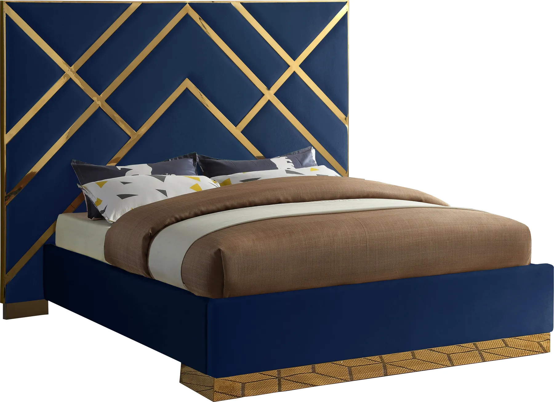 Zavior Luxury Velvet Upholstered Bed with Gold Accent Frame