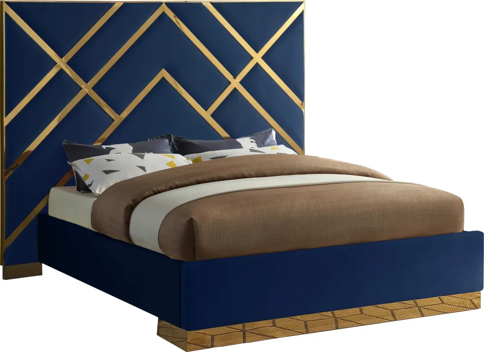 Zavior Luxury Velvet Upholstered Bed with Gold Accent Frame - product image 5