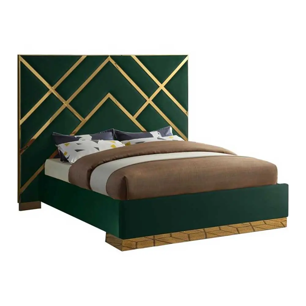 Zavior Luxury Velvet Upholstered Bed with Gold Accent Frame