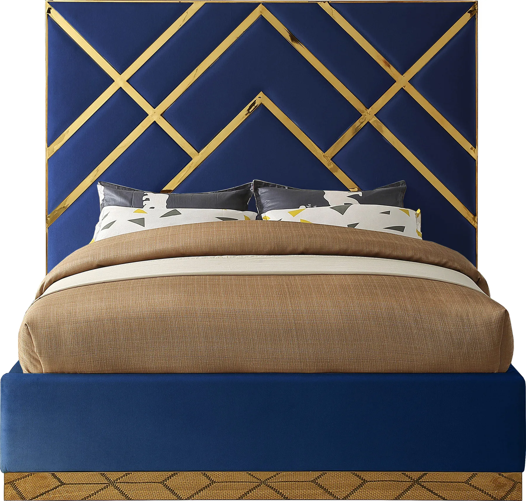 Zavior Luxury Velvet Upholstered Bed with Gold Accent Frame