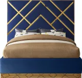 Zavior Luxury Velvet Upholstered Bed with Gold Accent Frame thumbnail 2