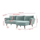 Mint Green Velvet L Shaped Sofa – Right Hand Facing Zavior – furniture thumbnail 2