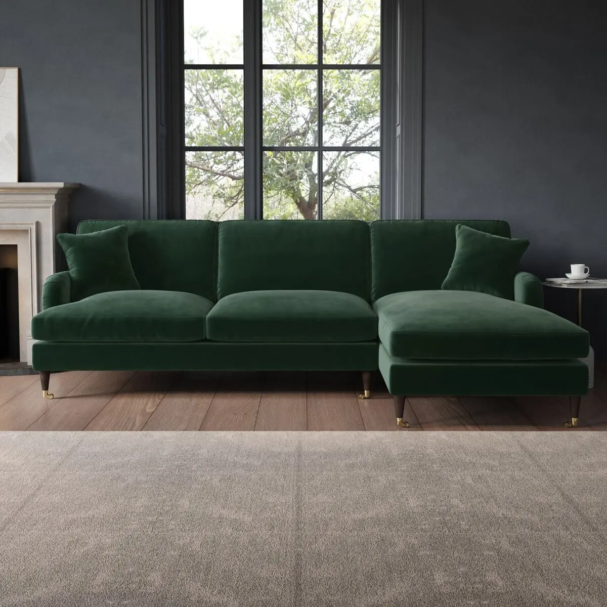 Mint Green Velvet L Shaped Sofa – Right Hand Facing Zavior – furniture