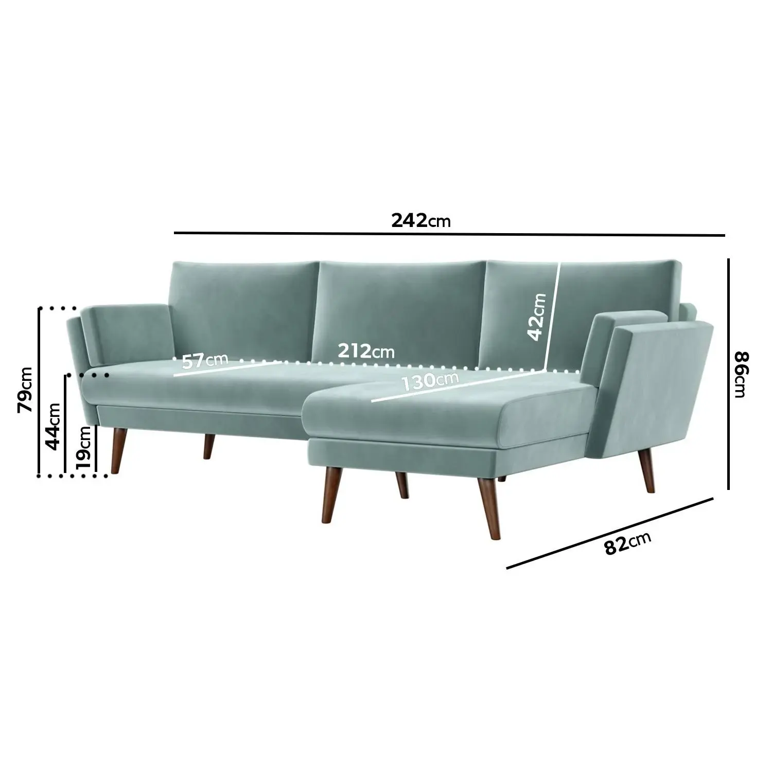 Mint Green Velvet L Shaped Sofa – Right Hand Facing Zavior – furniture