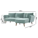 Mint Green Velvet L Shaped Sofa – Right Hand Facing Zavior – furniture thumbnail 4