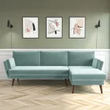 Mint Green Velvet L Shaped Sofa – Right Hand Facing Zavior – furniture thumbnail 1