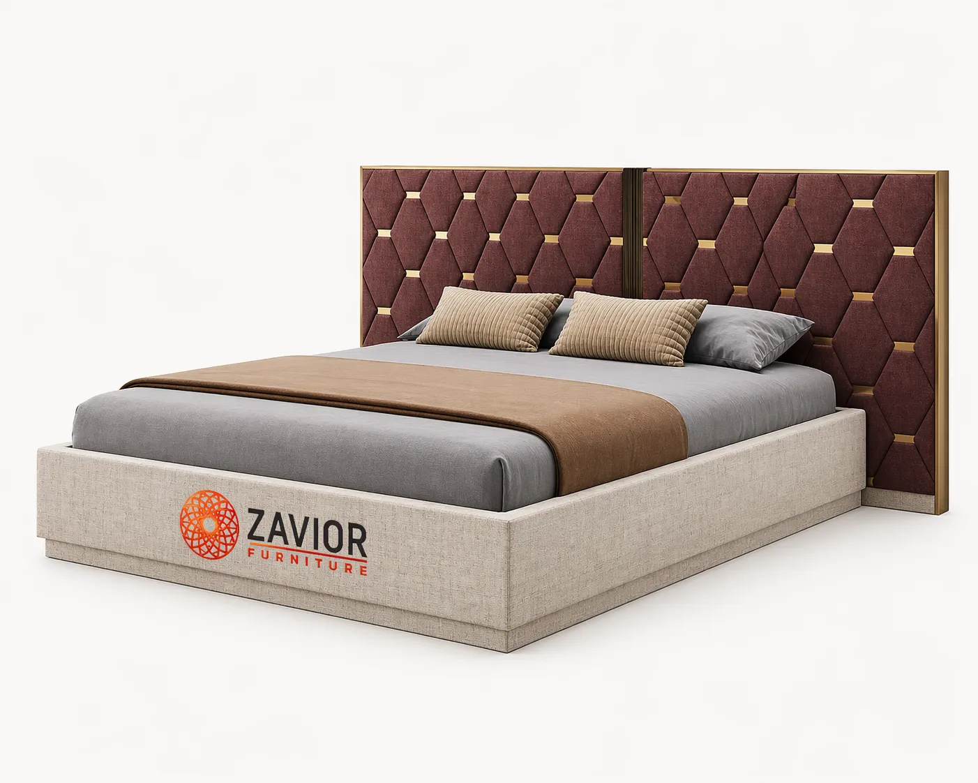 Zavior Mebi Luxury Upholstered Bed with Custom Ebony & Brass Finishes