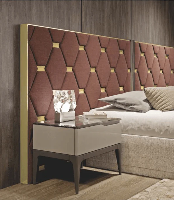 Zavior Mebi Luxury Upholstered Bed with Custom Ebony & Brass Finishes