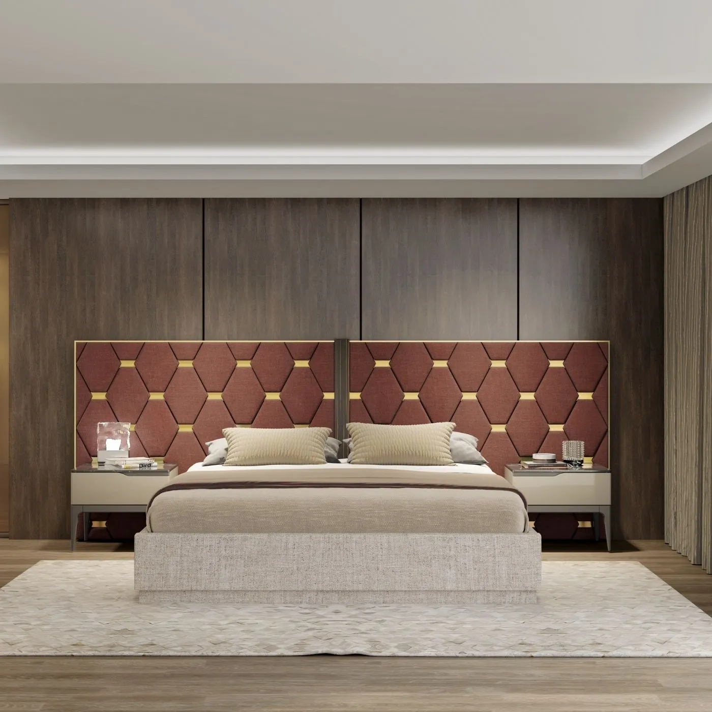 Zavior Mebi Luxury Upholstered Bed with Custom Ebony & Brass Finishes