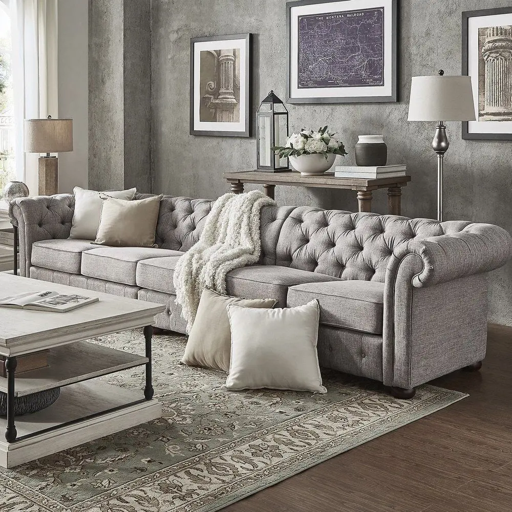 Grey Extra Long Tufted Modular Sofa – furniture