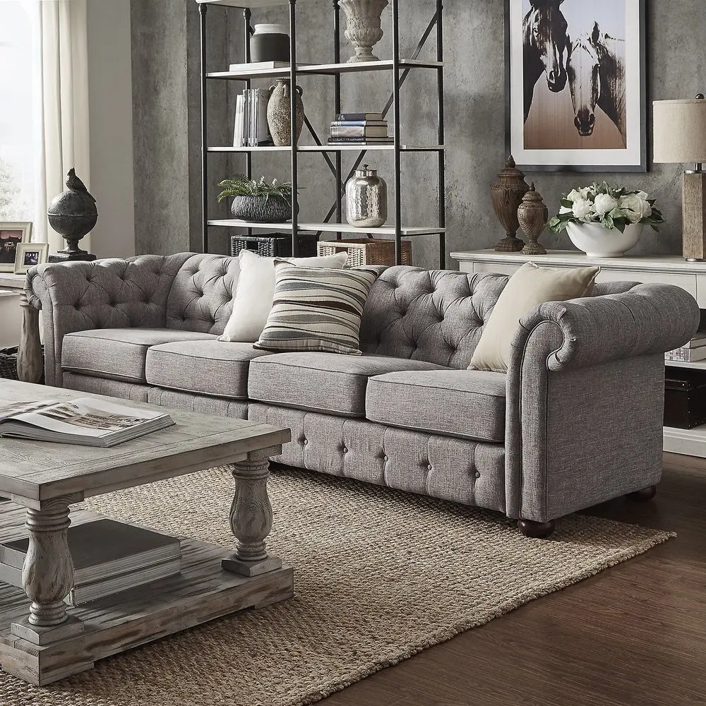 Grey Extra Long Tufted Modular Sofa – furniture