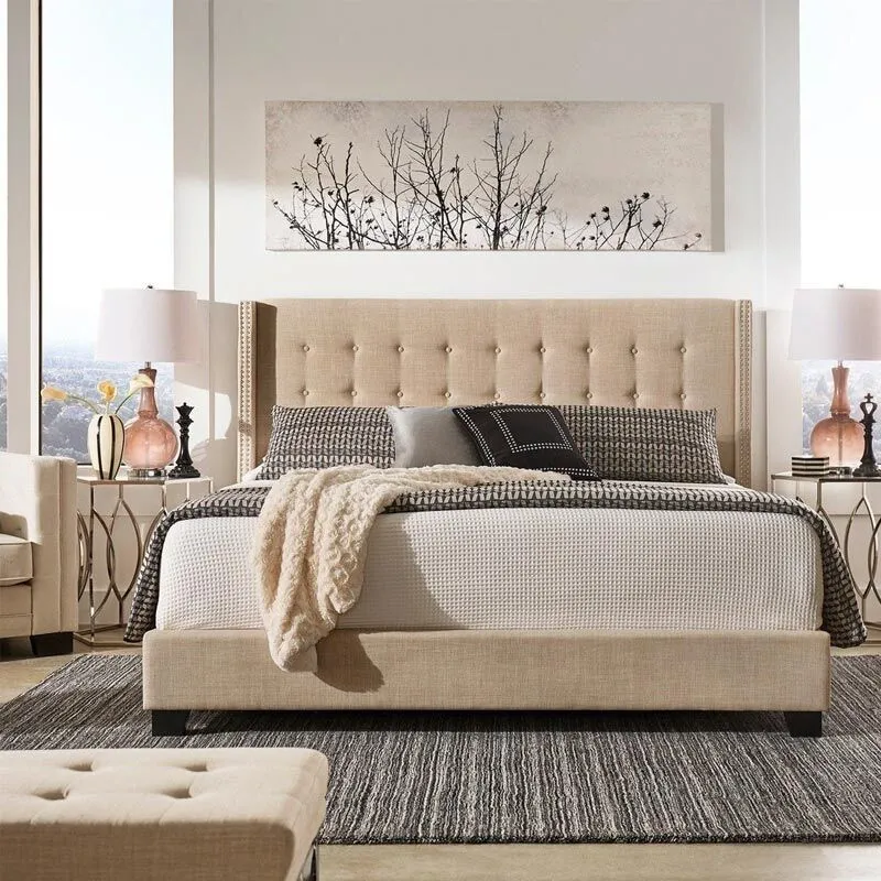 Zavior Melina Tufted Wingback Linen Bed