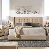 Zavior Melina Tufted Wingback Linen Bed thumbnail 3