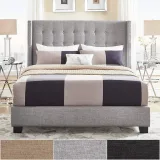 Zavior Melina Tufted Wingback Linen Bed thumbnail 2