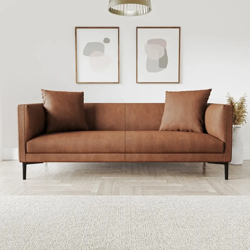 Tan Brown Faux Leather 3 Seater Sofa – Zavior Furniture – furniture