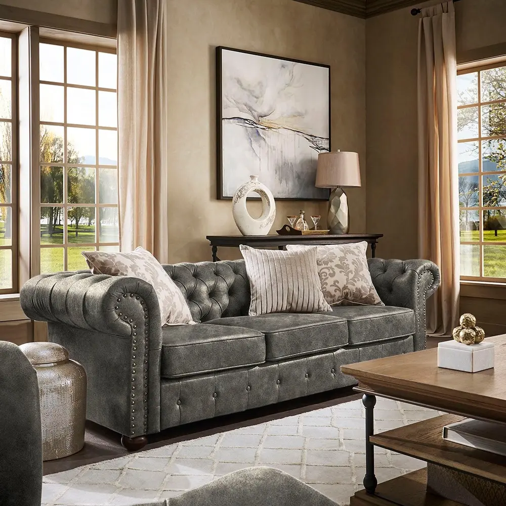 Tufted Scroll Arm Chesterfield Sofa – furniture