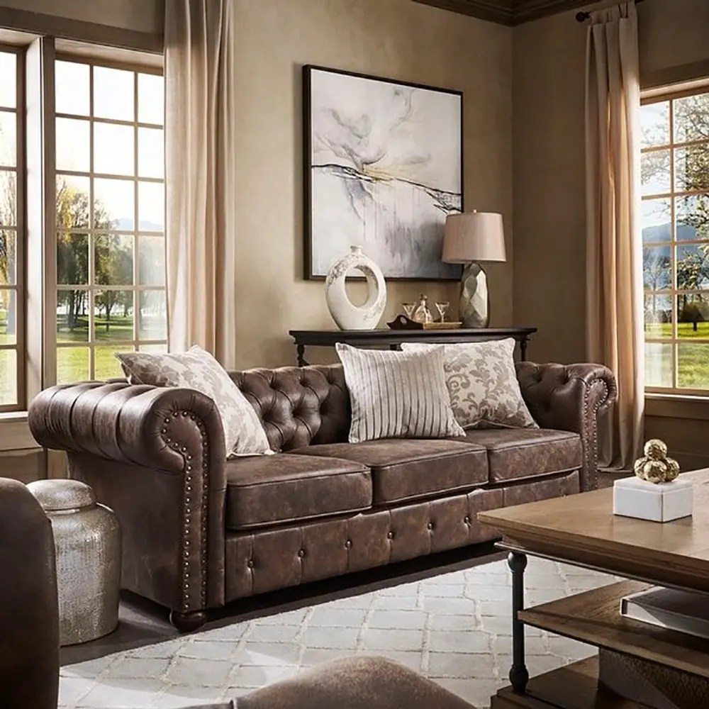 Tufted Scroll Arm Chesterfield Sofa – furniture