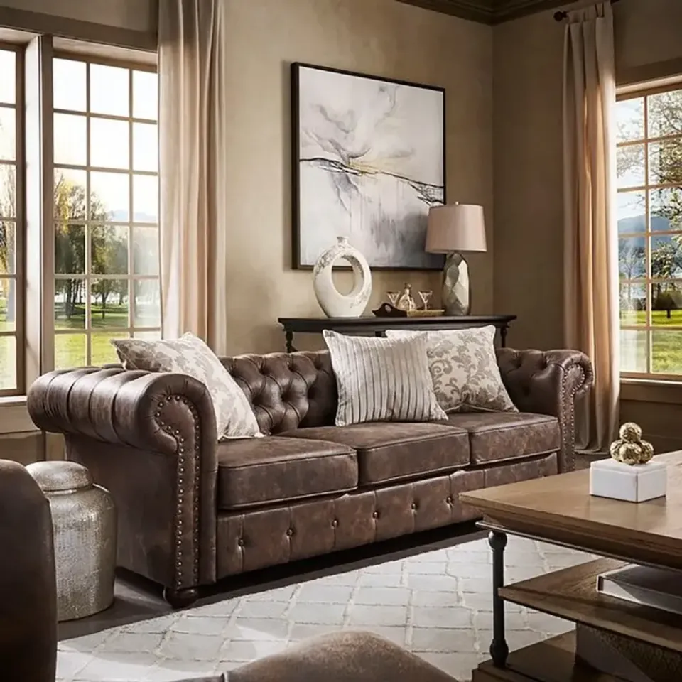 Tufted Scroll Arm Chesterfield Sofa – furniture - product image 1