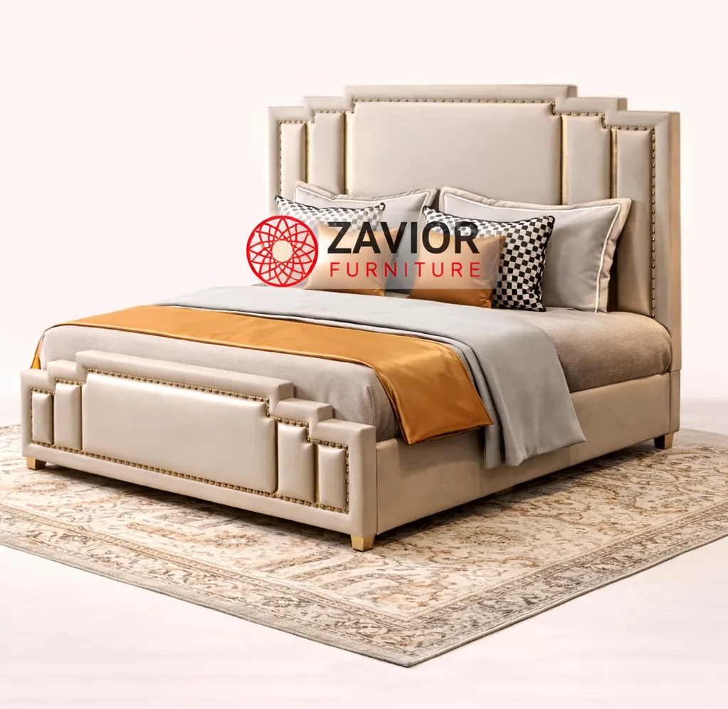 Zavior Luxury PU Leather Bed with Gold Accents in Multiple Sizes
