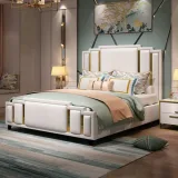 Zavior Luxury PU Leather Bed with Gold Accents thumbnail 2