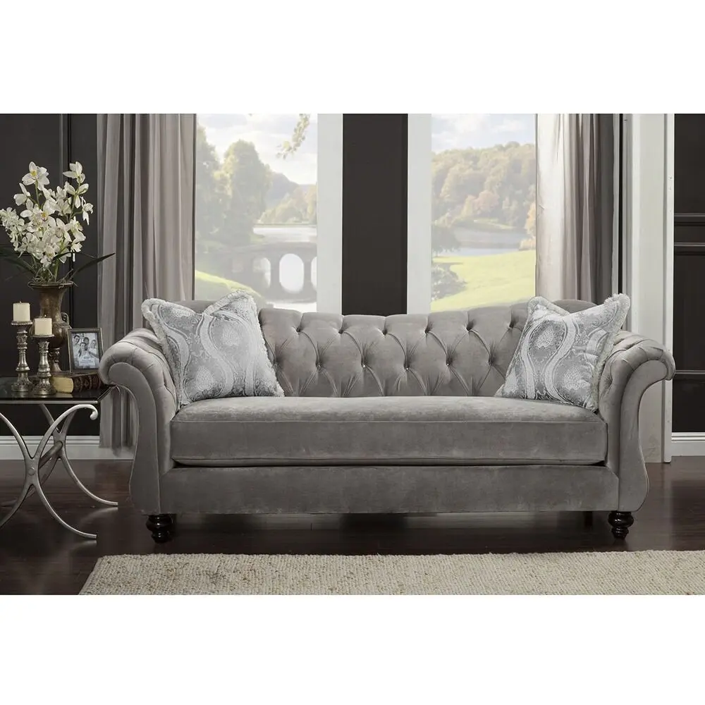 Royal style tufted sofa in light mocha fabric – furniture