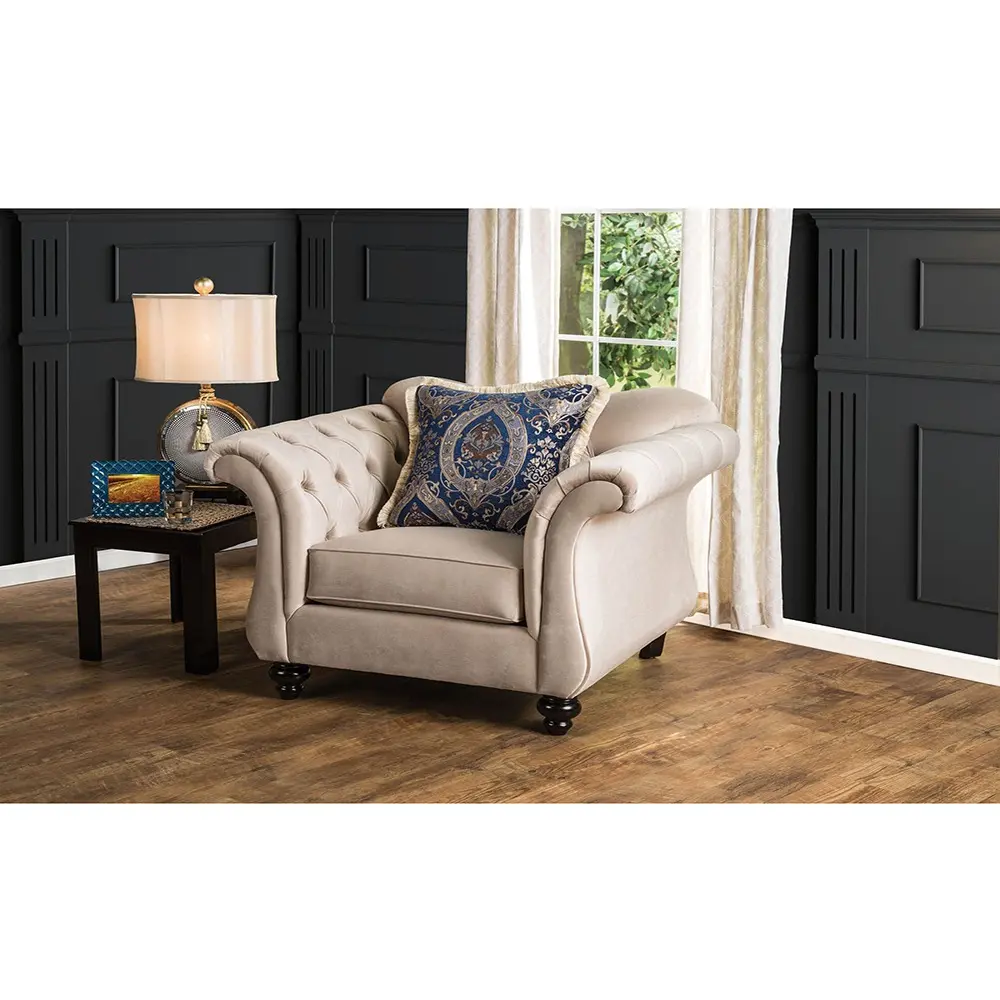Royal style tufted sofa in light mocha fabric – furniture