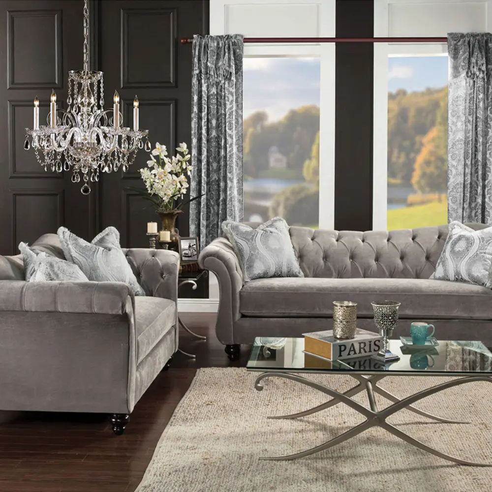 Royal style tufted sofa in light mocha fabric – furniture