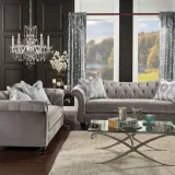 Royal style tufted sofa in light mocha fabric – furniture thumbnail 1