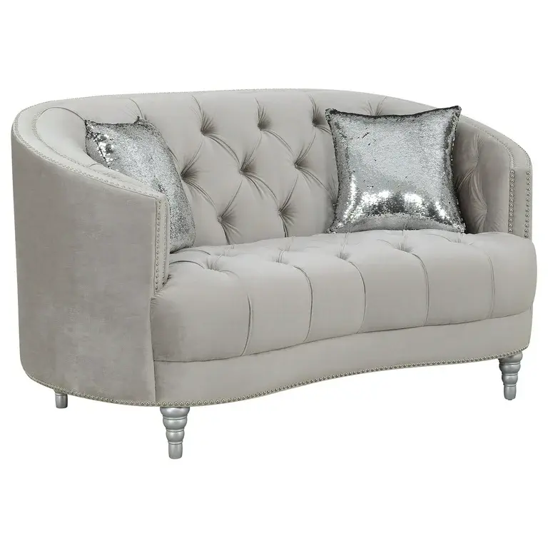 Traditional gray fabric tufted curved back sofa – furniture