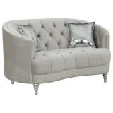 Traditional gray fabric tufted curved back sofa – furniture thumbnail 5