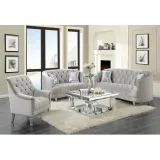 Traditional gray fabric tufted curved back sofa – furniture thumbnail 1